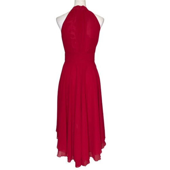 iEFiEL Burgundy Sleeveless Halter Neck High-Low Flare Evening Party Dress Sz 4 - Picture 4 of 11
